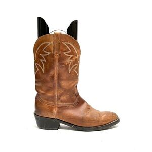 Vintage 1970s men’s brown leather pull on western cowboy boots